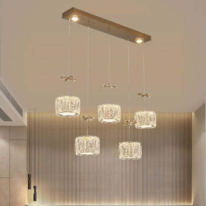 Modern Crystal Raindrop Cylinder Petal Chandelier — 1(No Spotlight) / Infinitely Dimmable / Gold - 220V-240V For UK/AU