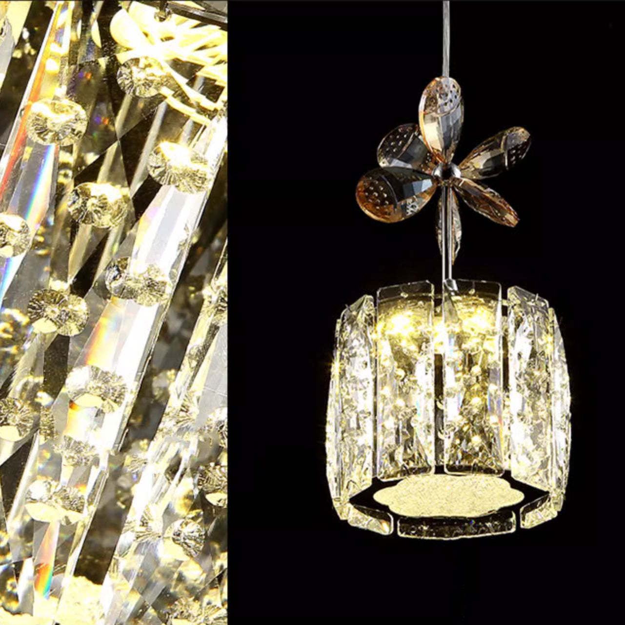 Modern Crystal Raindrop Cylinder Petal Chandelier — 5 + 3 - Round Base / Infinitely Dimmable / Chrome - 220V-240V For UK/AU