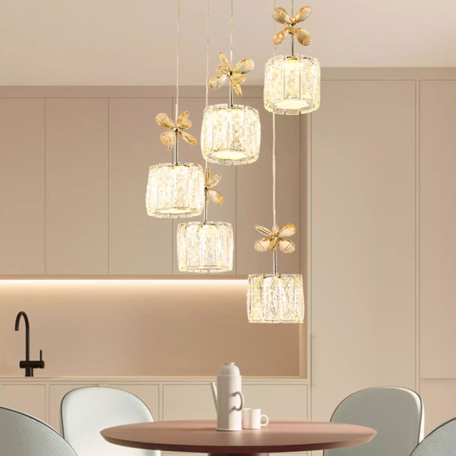 Modern Crystal Raindrop Cylinder Petal Chandelier