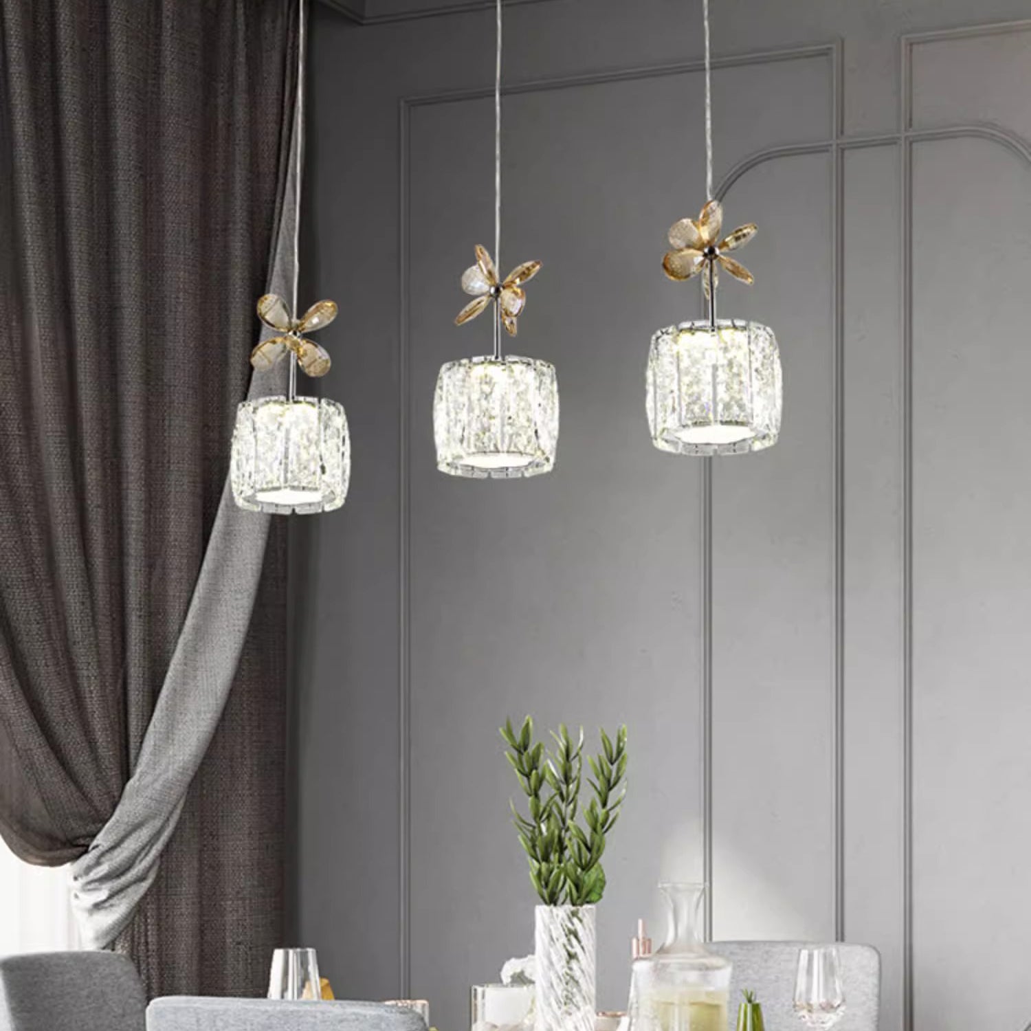 Modern Crystal Raindrop Cylinder Petal Chandelier