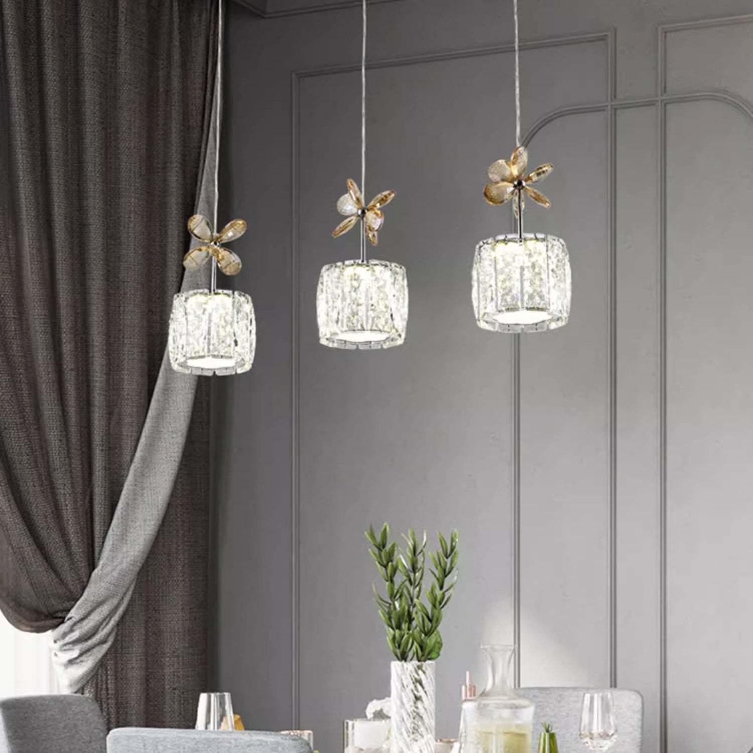 Modern Crystal Raindrop Cylinder Petal Chandelier