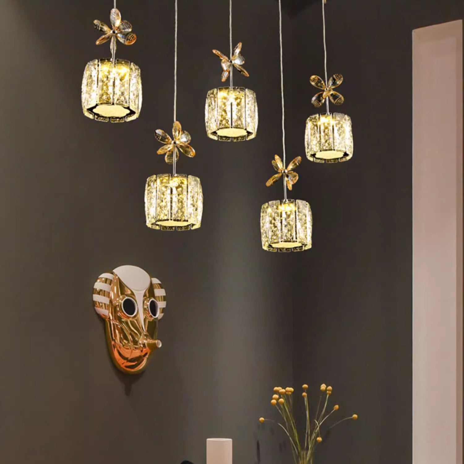 Modern Crystal Raindrop Cylinder Petal Chandelier — 3 + 3 - Round Base / Infinitely Dimmable / Chrome - 110V-120V For US/CA
