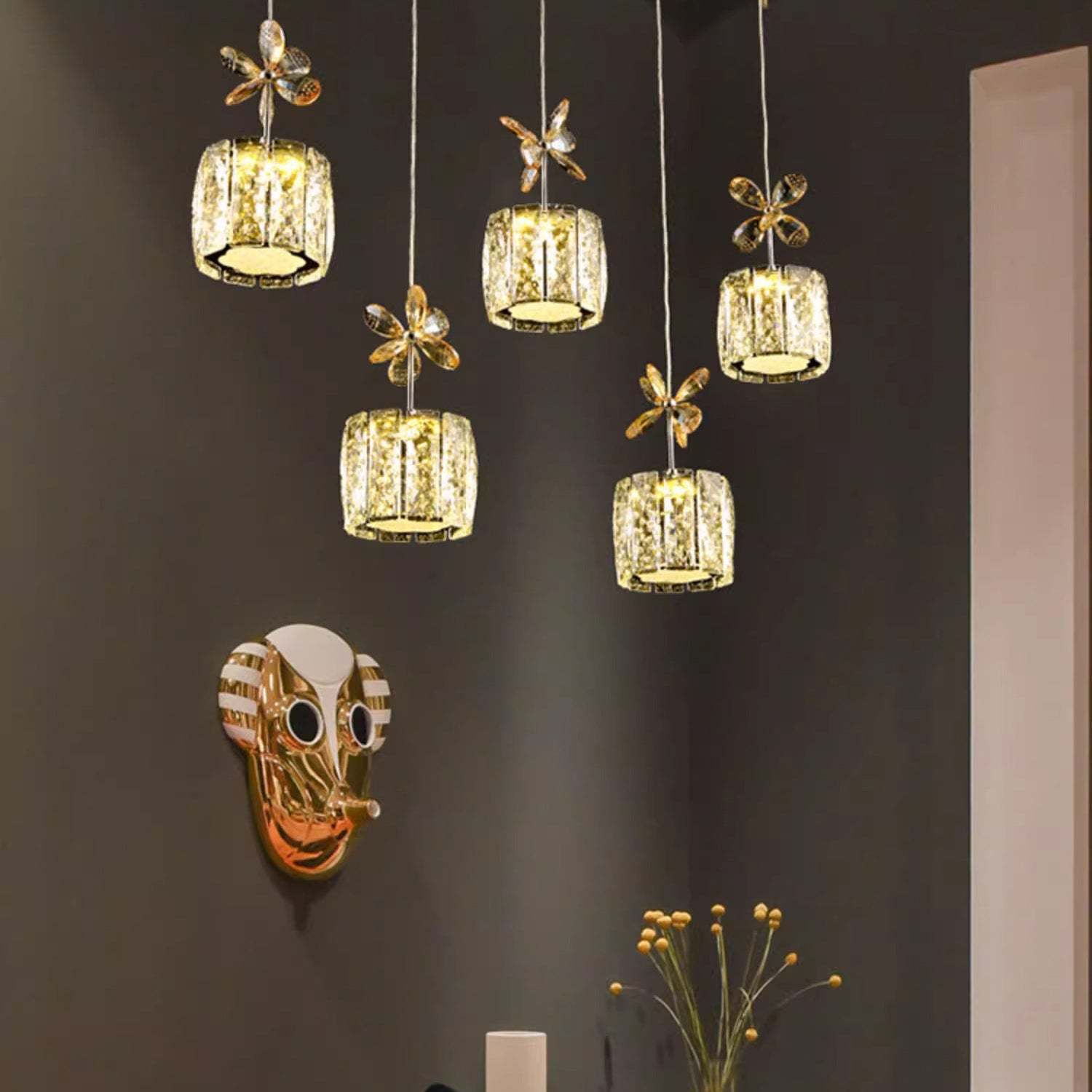 Modern Crystal Raindrop Cylinder Petal Chandelier — 3 + 3 - Round Base / Infinitely Dimmable / Chrome - 110V-120V For US/CA