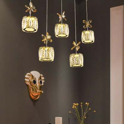 Modern Crystal Raindrop Cylinder Petal Chandelier — 3 + 3 - Round Base / Infinitely Dimmable / Chrome - 110V-120V For US/CA