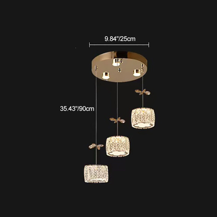 Modern Crystal Raindrop Cylinder Petal Chandelier — 3 + 2 - Linear Base / Infinitely Dimmable / Gold - 110V-120V For US/CA