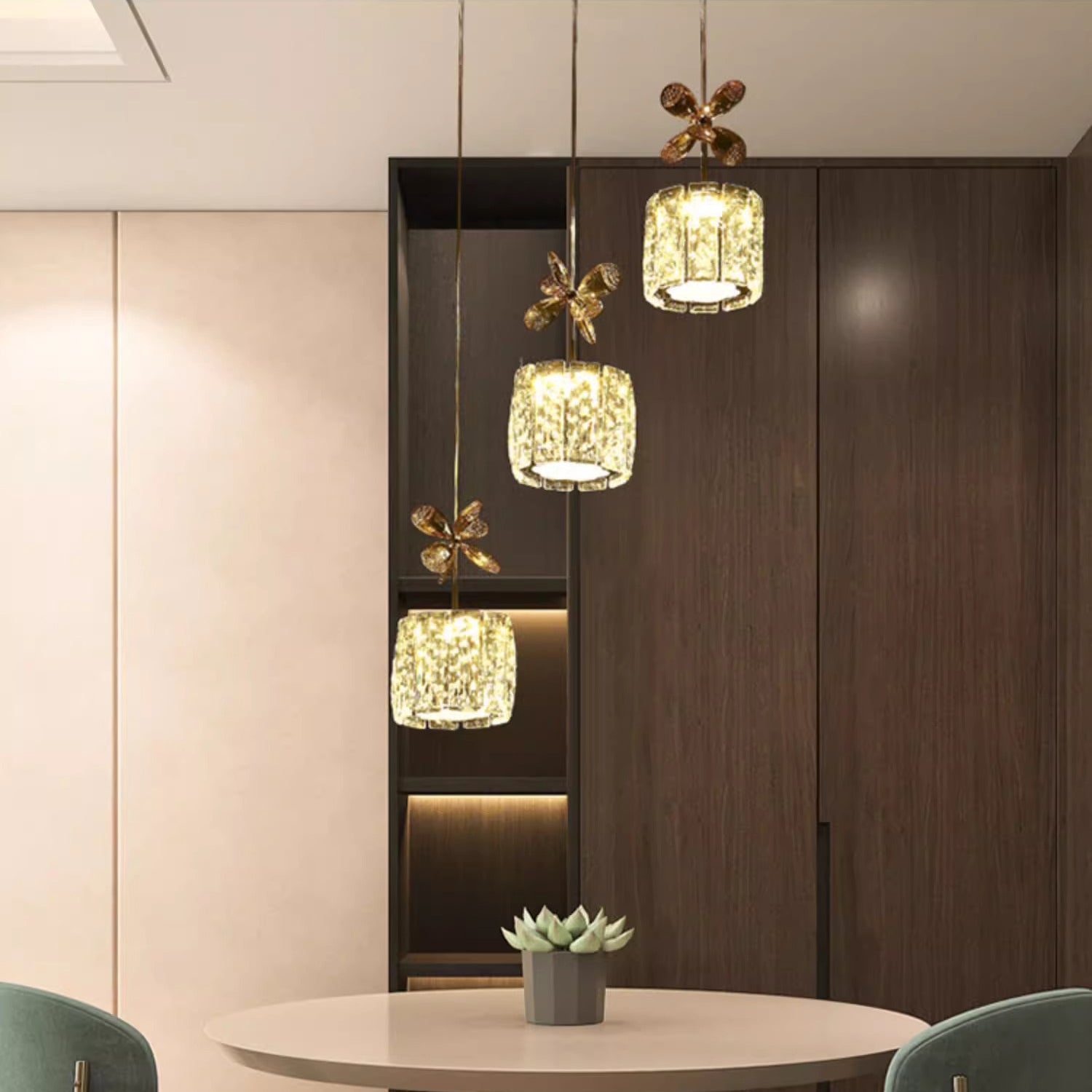 Modern Crystal Raindrop Cylinder Petal Chandelier