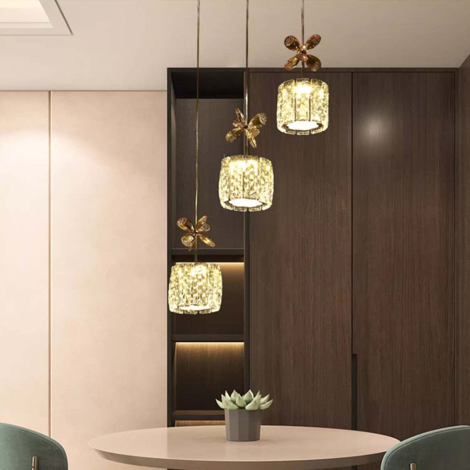 Modern Crystal Raindrop Cylinder Petal Chandelier
