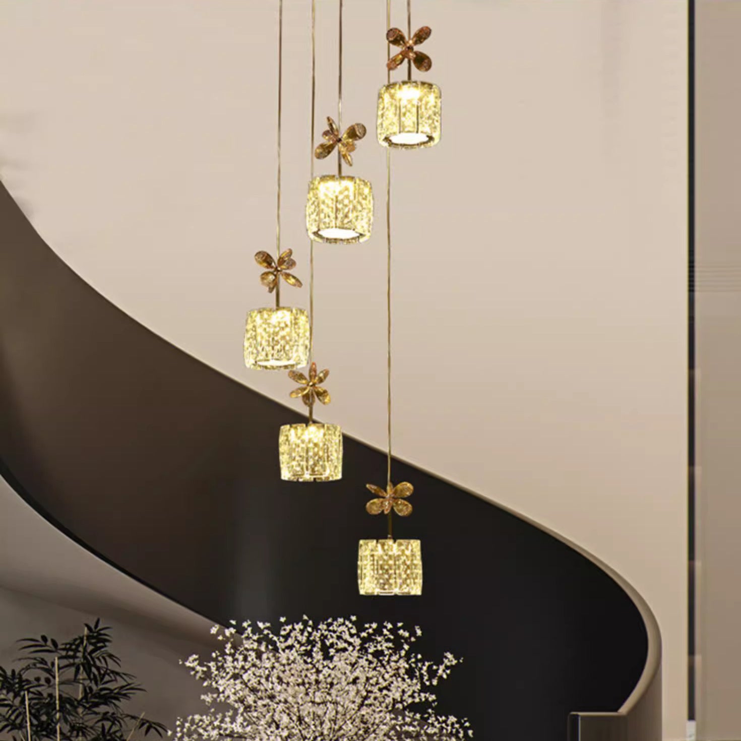 Modern Crystal Raindrop Cylinder Petal Chandelier — 1(No Spotlight) / Infinitely Dimmable / Chrome - 110V-120V For US/CA
