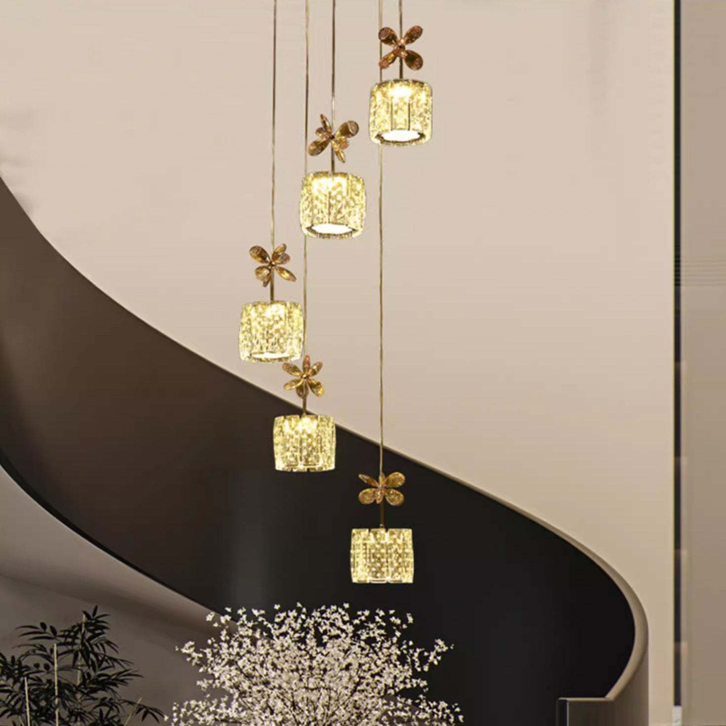 Modern Crystal Raindrop Cylinder Petal Chandelier — 1(No Spotlight) / Infinitely Dimmable / Chrome - 110V-120V For US/CA