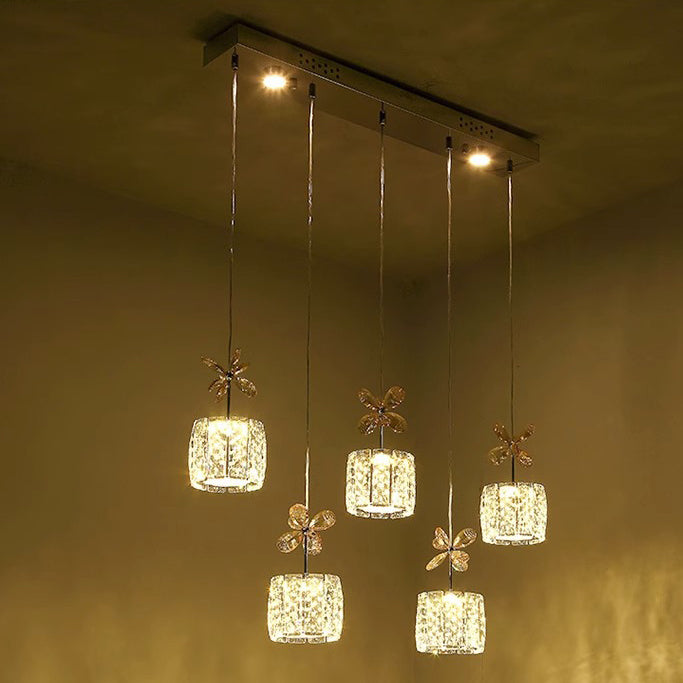 Modern Crystal Raindrop Cylinder Petal Chandelier