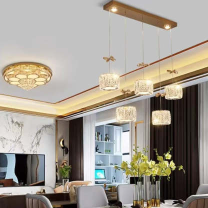 Modern Crystal Raindrop Cylinder Petal Chandelier — 3 + 3 - Round Base / Infinitely Dimmable / Gold - 220V-240V For UK/AU