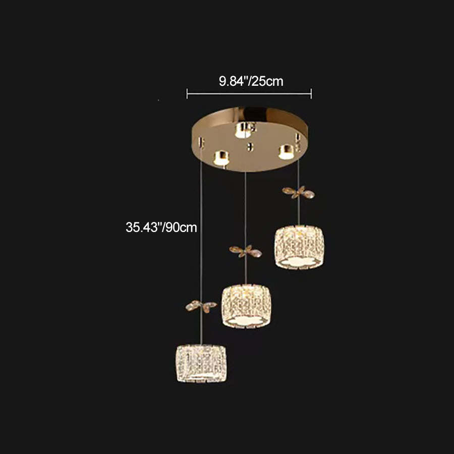 Modern Crystal Raindrop Cylinder Petal Chandelier — 3 + 2 - Linear Base / Infinitely Dimmable / Gold - 110V-120V For US/CA