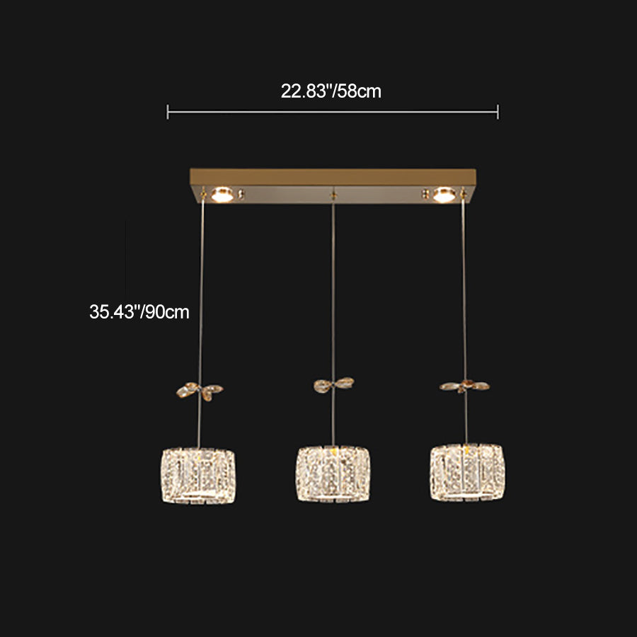 Modern Crystal Raindrop Cylinder Petal Chandelier — 3 + 2 - Linear Base / Infinitely Dimmable / Gold - 220V-240V For UK/AU