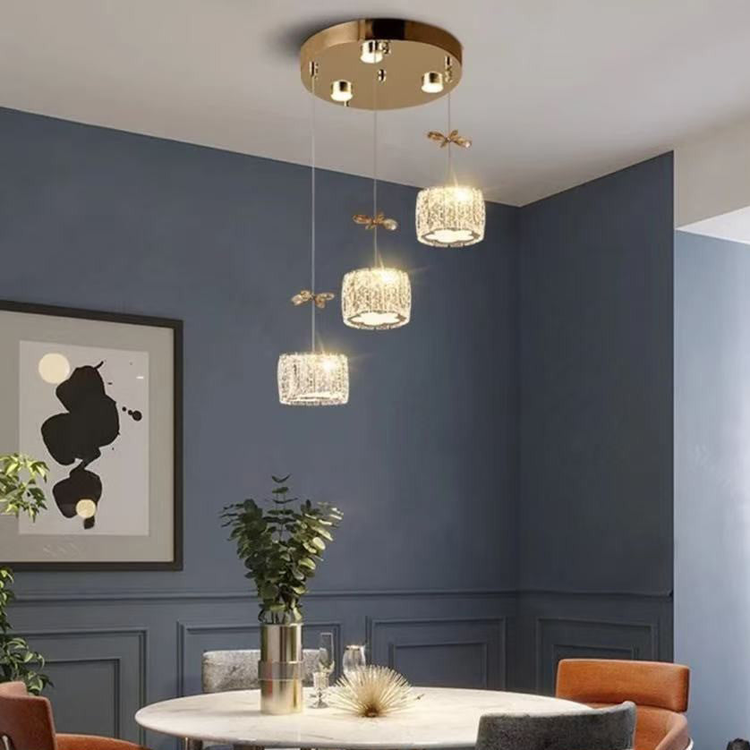 Modern Crystal Raindrop Cylinder Petal Chandelier — 1(No Spotlight) / Infinitely Dimmable / Chrome - 220V-240V For UK/AU