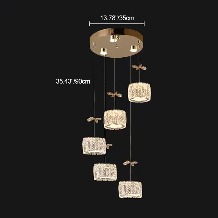 Modern Crystal Raindrop Cylinder Petal Chandelier — 3 + 2 - Linear Base / Infinitely Dimmable / Chrome - 110V-120V For US/CA
