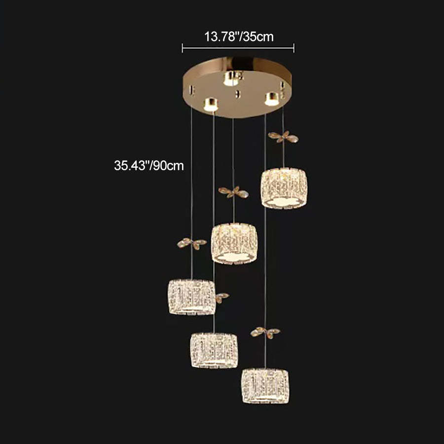 Modern Crystal Raindrop Cylinder Petal Chandelier — 3 + 2 - Linear Base / Infinitely Dimmable / Chrome - 110V-120V For US/CA