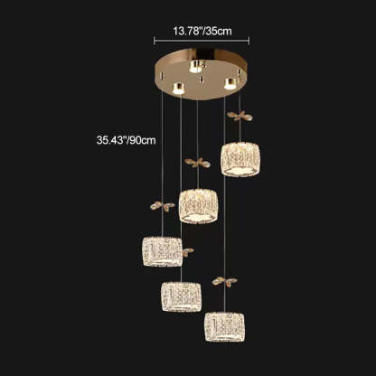 Modern Crystal Raindrop Cylinder Petal Chandelier — 3 + 2 - Linear Base / Infinitely Dimmable / Chrome - 110V-120V For US/CA