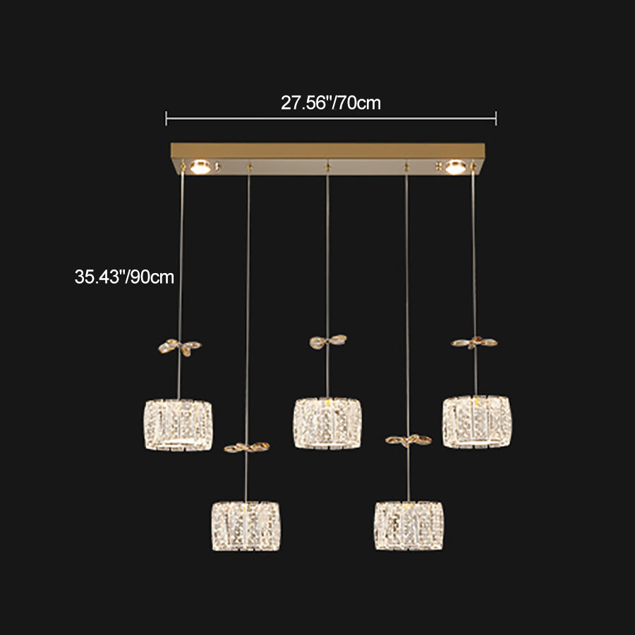 Modern Crystal Raindrop Cylinder Petal Chandelier — 3 + 2 - Linear Base / Infinitely Dimmable / Chrome - 220V-240V For UK/AU