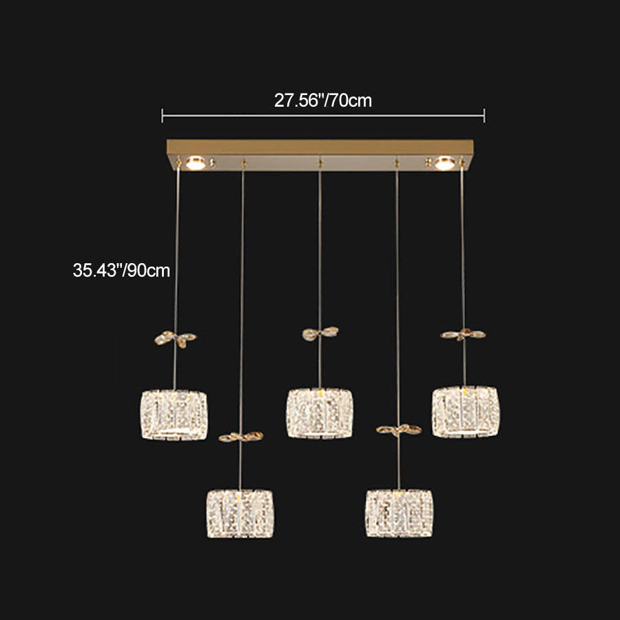Modern Crystal Raindrop Cylinder Petal Chandelier — 3 + 2 - Linear Base / Infinitely Dimmable / Chrome - 220V-240V For UK/AU