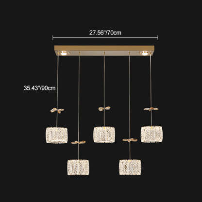 Modern Crystal Raindrop Cylinder Petal Chandelier — 3 + 2 - Linear Base / Infinitely Dimmable / Chrome - 220V-240V For UK/AU