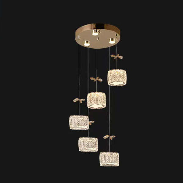 Modern Crystal Raindrop Cylinder Petal Chandelier