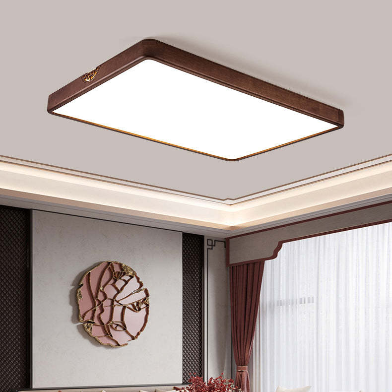Chinese Rubberwood Metal Acrylic Square Flush Mount Light