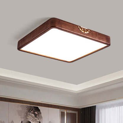 Chinese Rubberwood Metal Acrylic Square Flush Mount Light