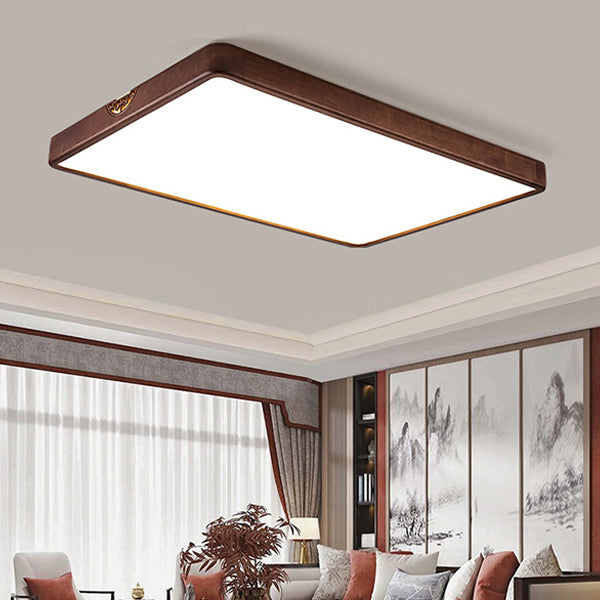 Chinese Rubberwood Metal Acrylic Square Flush Mount Light