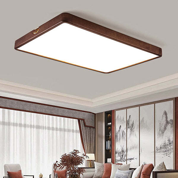Chinese Rubberwood Metal Acrylic Square Flush Mount Light