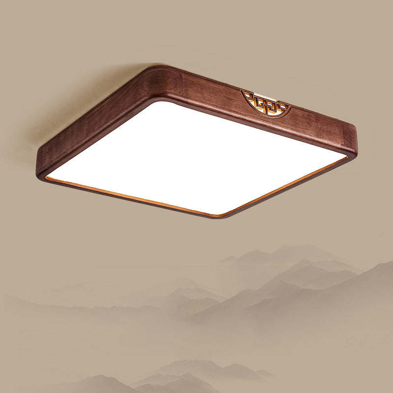 Chinese Rubberwood Metal Acrylic Square Flush Mount Light