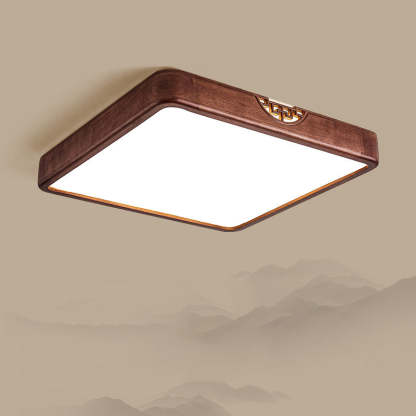 Chinese Rubberwood Metal Acrylic Square Flush Mount Light