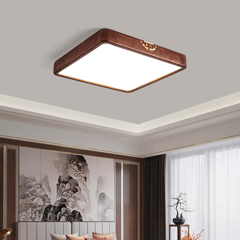Chinese Rubberwood Metal Acrylic Square Flush Mount Light