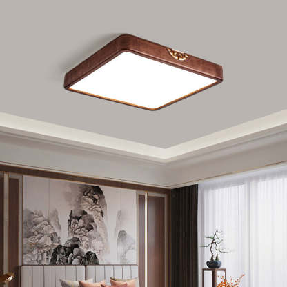 Chinese Rubberwood Metal Acrylic Square Flush Mount Light