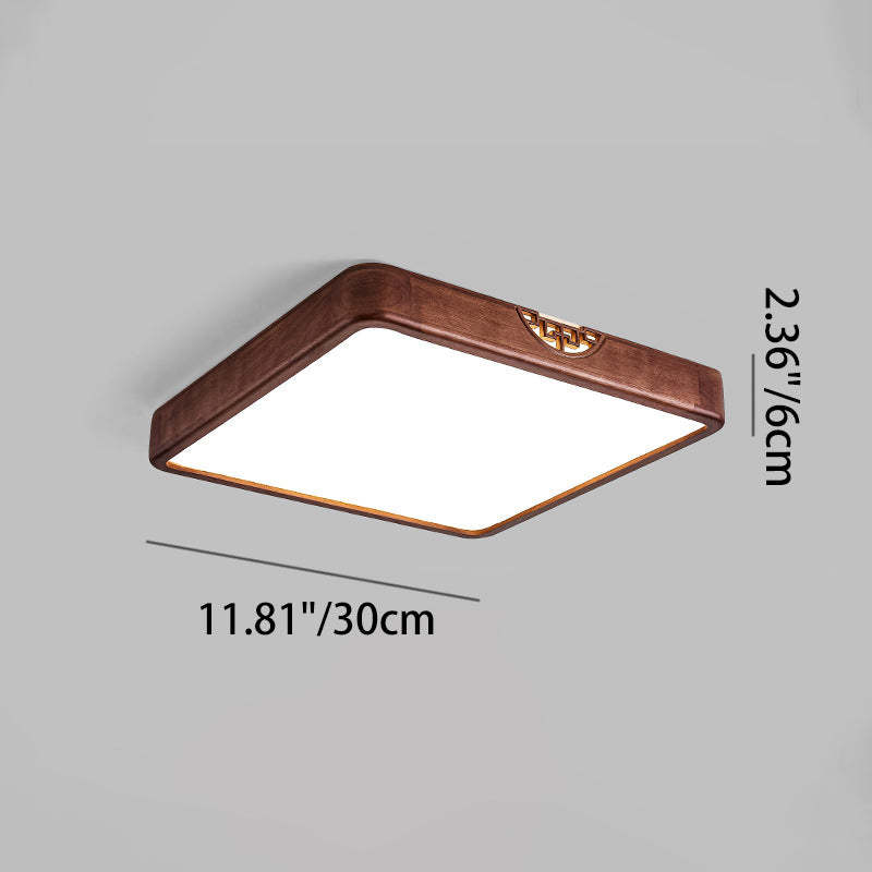 Chinese Rubberwood Metal Acrylic Square Flush Mount Light