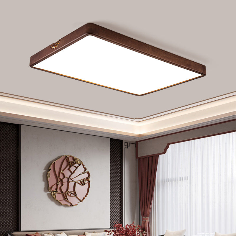 Chinese Rubberwood Metal Acrylic Square Flush Mount Light