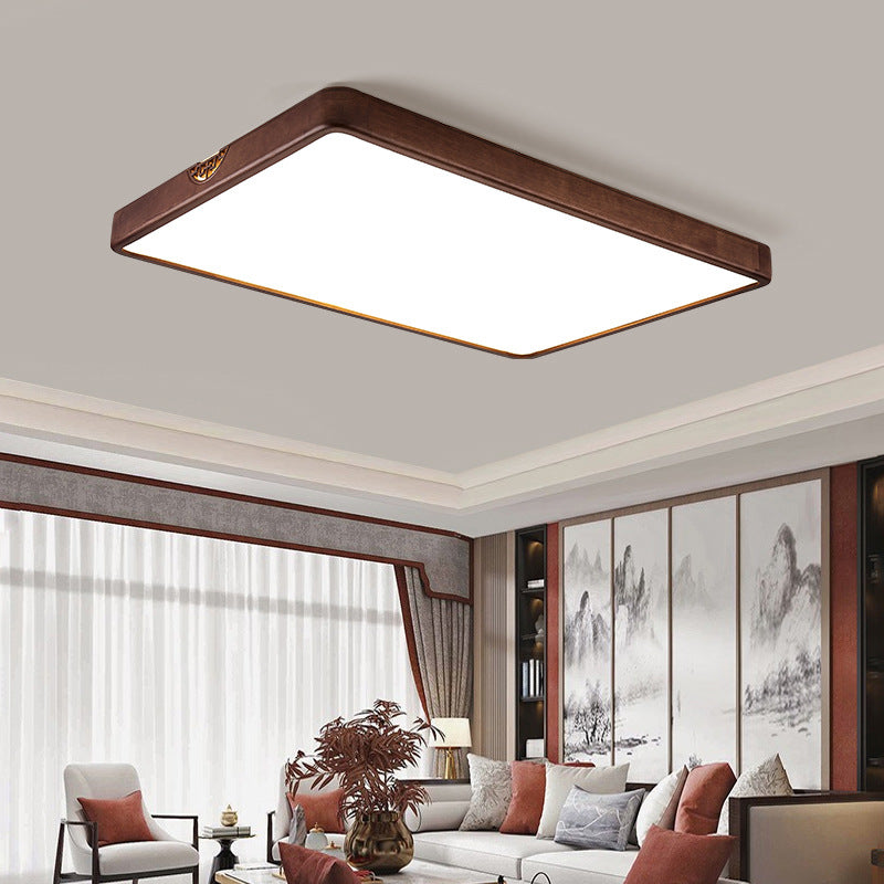 Chinese Rubberwood Metal Acrylic Square Flush Mount Light