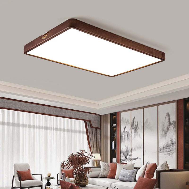 Chinese Rubberwood Metal Acrylic Square Flush Mount Light