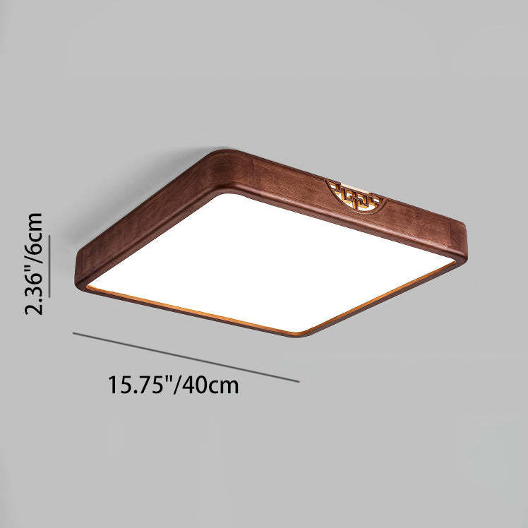 Chinese Rubberwood Metal Acrylic Square Flush Mount Light