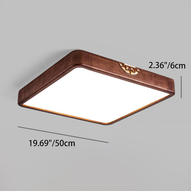 Chinese Rubberwood Metal Acrylic Square Flush Mount Light