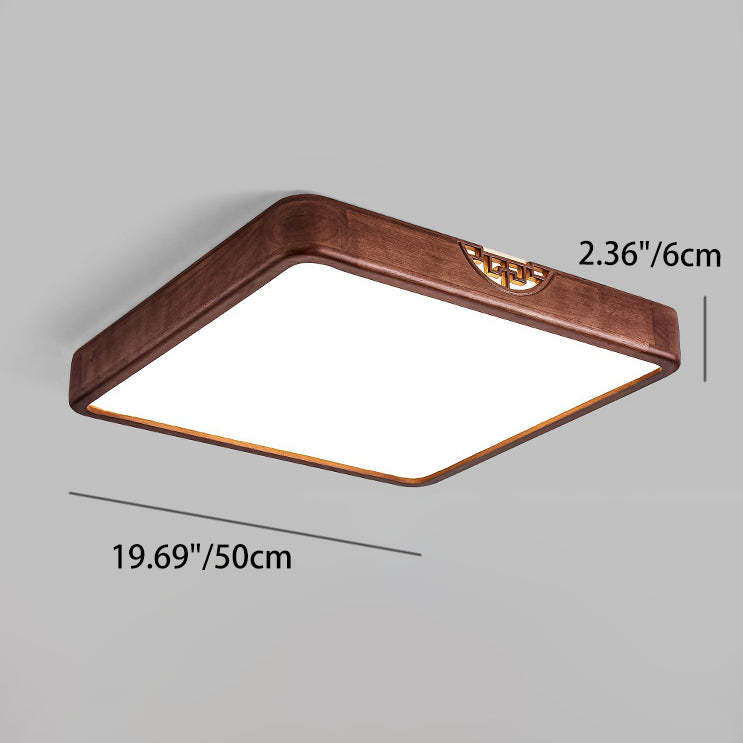 Chinese Rubberwood Metal Acrylic Square Flush Mount Light