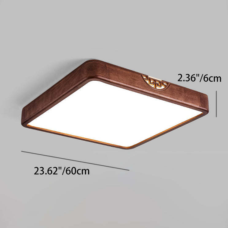 Chinese Rubberwood Metal Acrylic Square Flush Mount Light