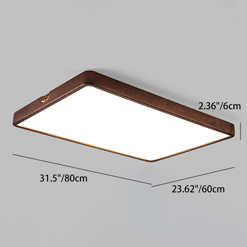 Chinese Rubberwood Metal Acrylic Square Flush Mount Light