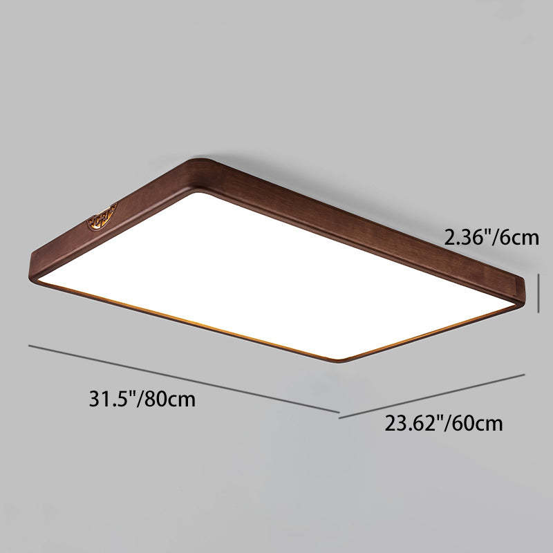 Chinese Rubberwood Metal Acrylic Square Flush Mount Light