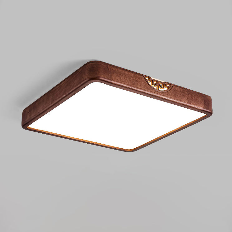 Chinese Rubberwood Metal Acrylic Square Flush Mount Light