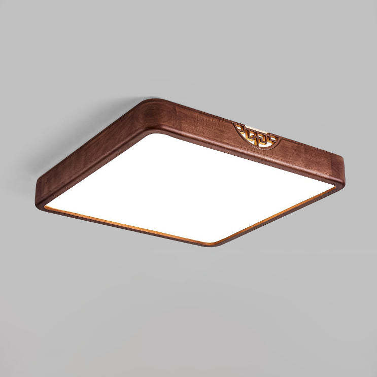 Chinese Rubberwood Metal Acrylic Square Flush Mount Light