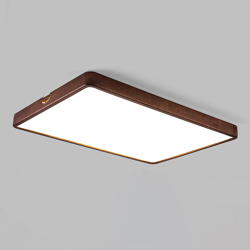 Chinese Rubberwood Metal Acrylic Square Flush Mount Light
