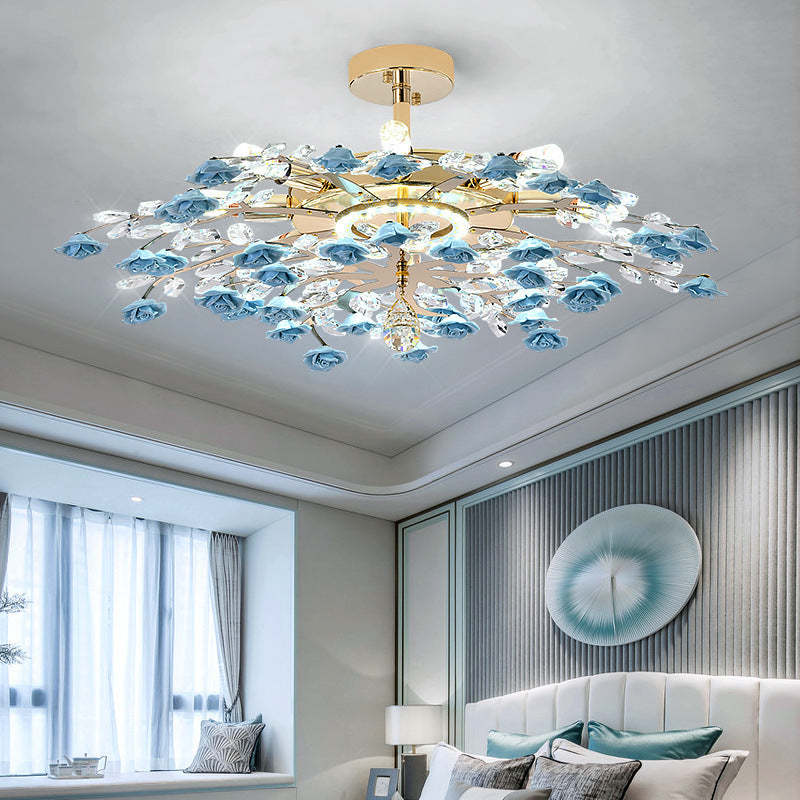 Lighom french 8-light rose blue semi-flush mount light in ceramic — Warm White (3000K)