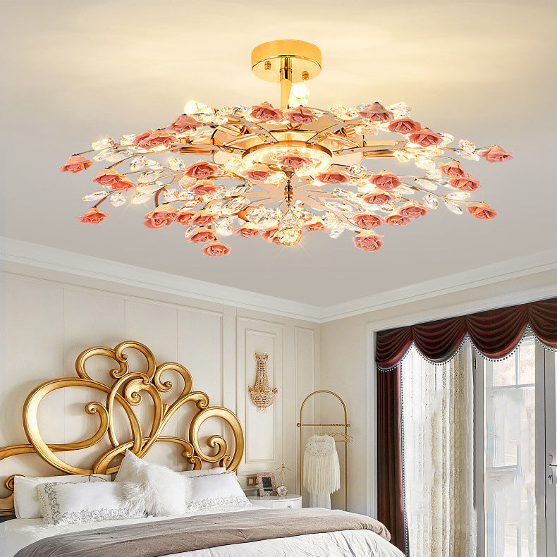 French Ceramic Rose 6/7/8-Light Ceiling Light