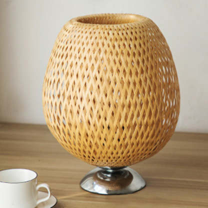 Japanese Woven Bamboo Wood Metal Oval Lamp