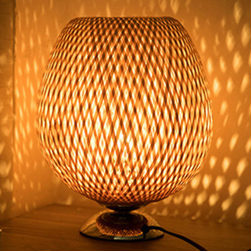 Japanese Woven Bamboo Wood Metal Oval Lamp